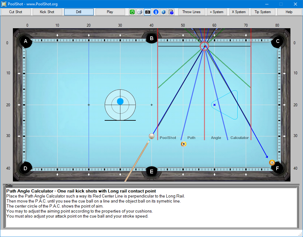 Path Angle Calculator - One rail kick shots with Long rail contact point